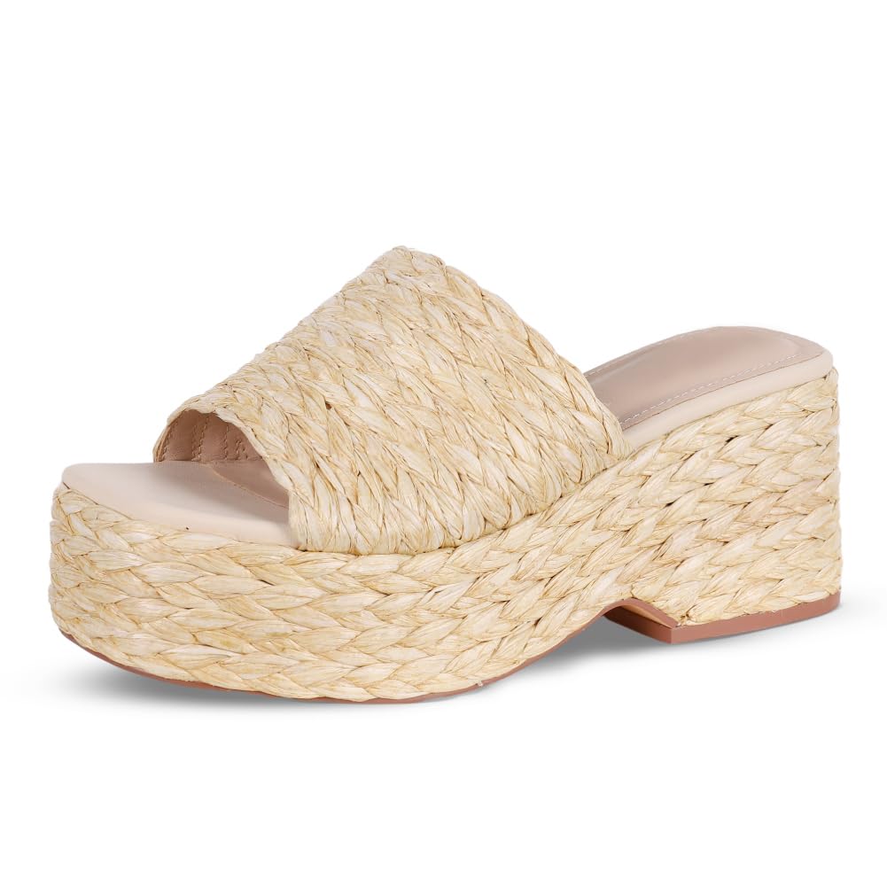 Platform Espadrille Wedge Slide Sandals Women Open Toe Minimal