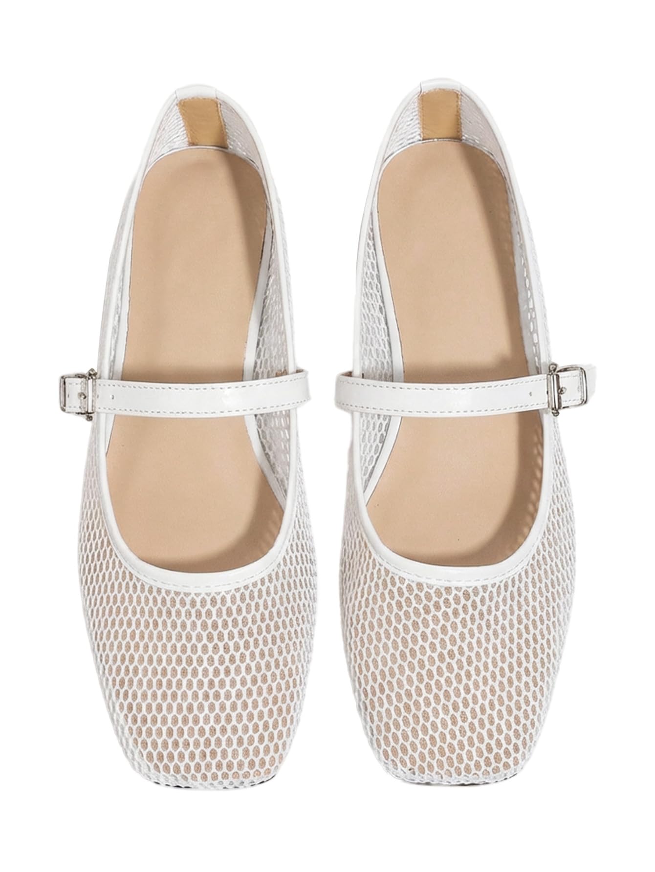 Women's Mesh Square Toe Mary Jane Ballet Flats Dress Shoes