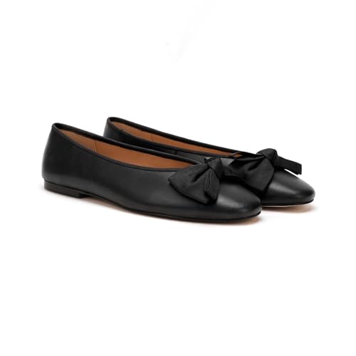 Women's Genuine Leather Round Toe Ballet Flats Dress Shoes