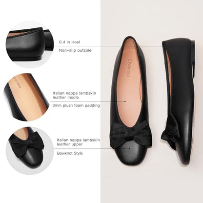 Women's Genuine Leather Round Toe Ballet Flats Dress Shoes