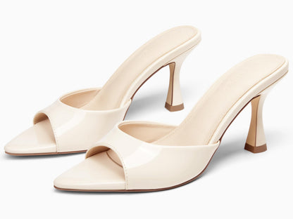 Pointed Toe Heeled Mule Sandals Women Slip On Minimal