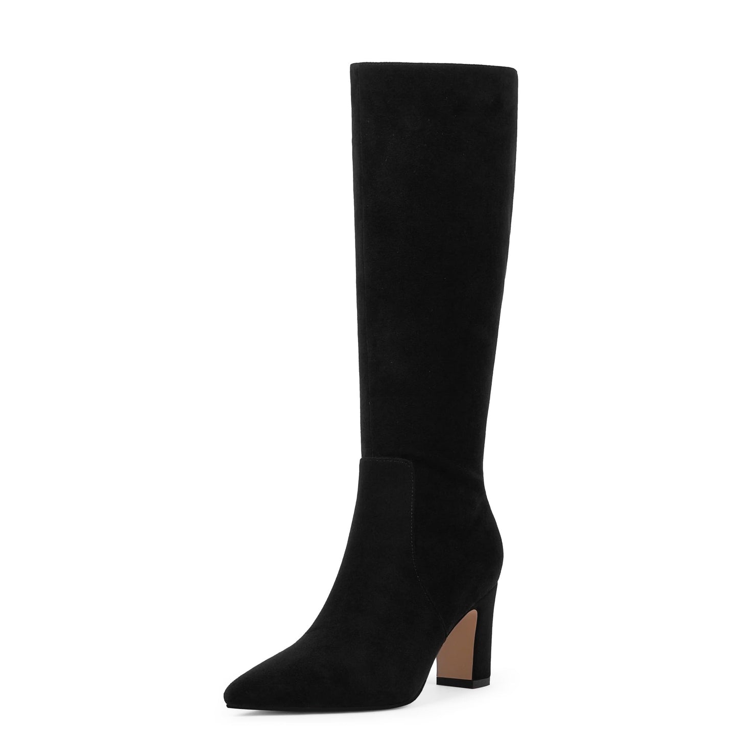 Knee High Chunky Heel Pointed Toe Zip Boots Fall