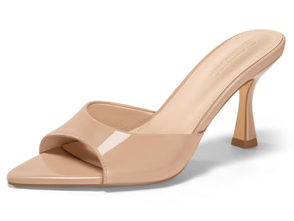 Pointed Toe Heeled Mule Sandals Women Slip On Minimal