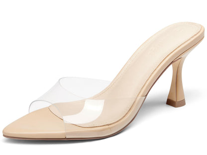 Pointed Toe Heeled Mule Sandals Women Slip On Minimal