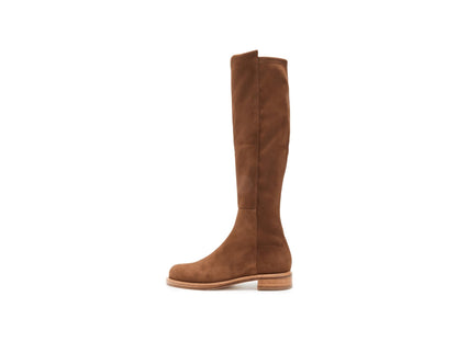 Stretch Knee High Leather Boots Women Block Heel