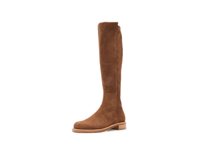 Stretch Knee High Leather Boots Women Block Heel