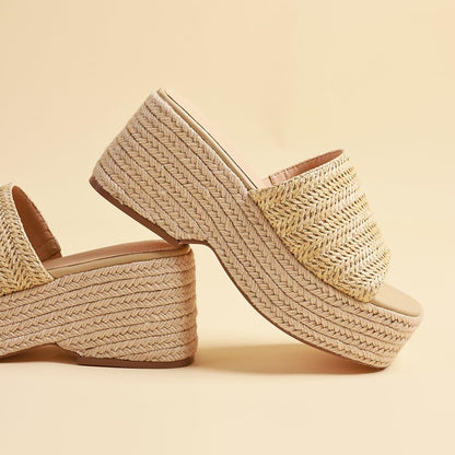 Platform Espadrille Wedge Slide Sandals Women Open Toe Minimal