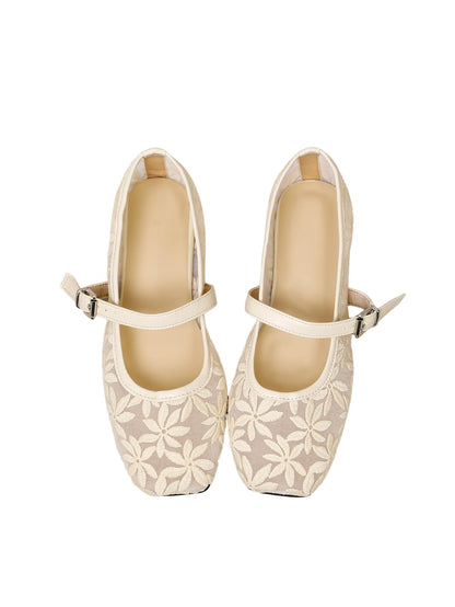 Women's Mesh Square Toe Mary Jane Ballet Flats Dress Shoes