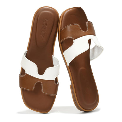Leather Memory Foam Slide Sandals Women Flat Comfort Minimal