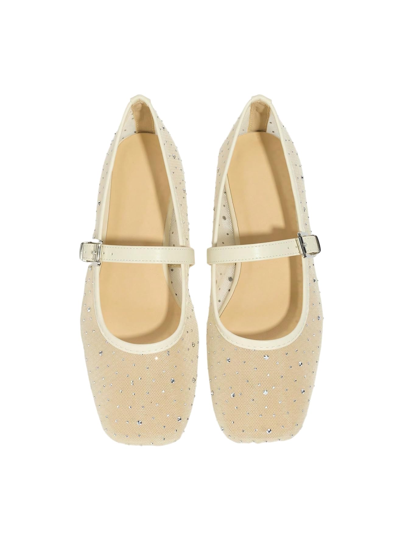 Women's Mesh Square Toe Mary Jane Ballet Flats Dress Shoes