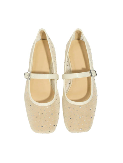 Women's Mesh Square Toe Mary Jane Ballet Flats Dress Shoes