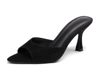 Pointed Toe Heeled Mule Sandals Women Slip On Minimal