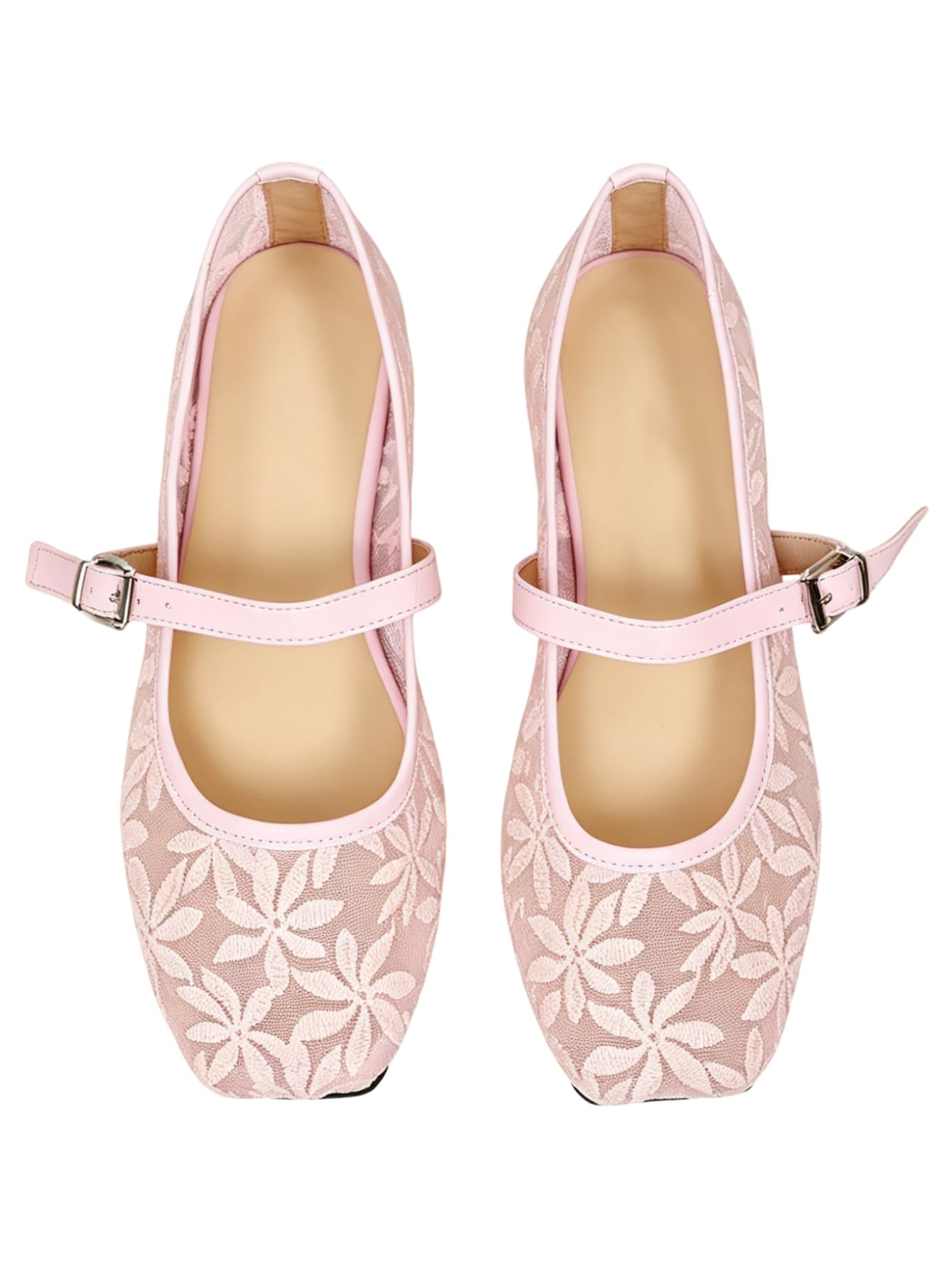 Women's Mesh Square Toe Mary Jane Ballet Flats Dress Shoes