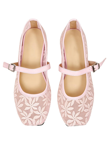 Women's Mesh Square Toe Mary Jane Ballet Flats Dress Shoes