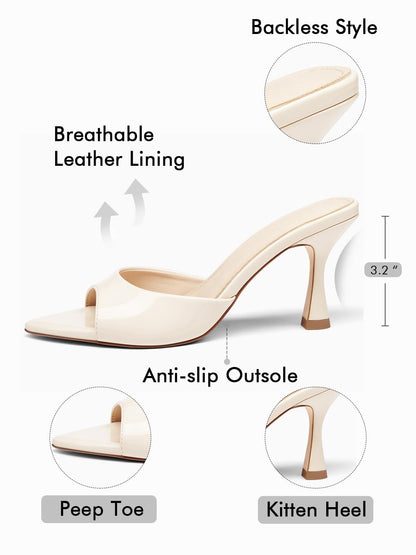 Pointed Toe Heeled Mule Sandals Women Slip On Minimal