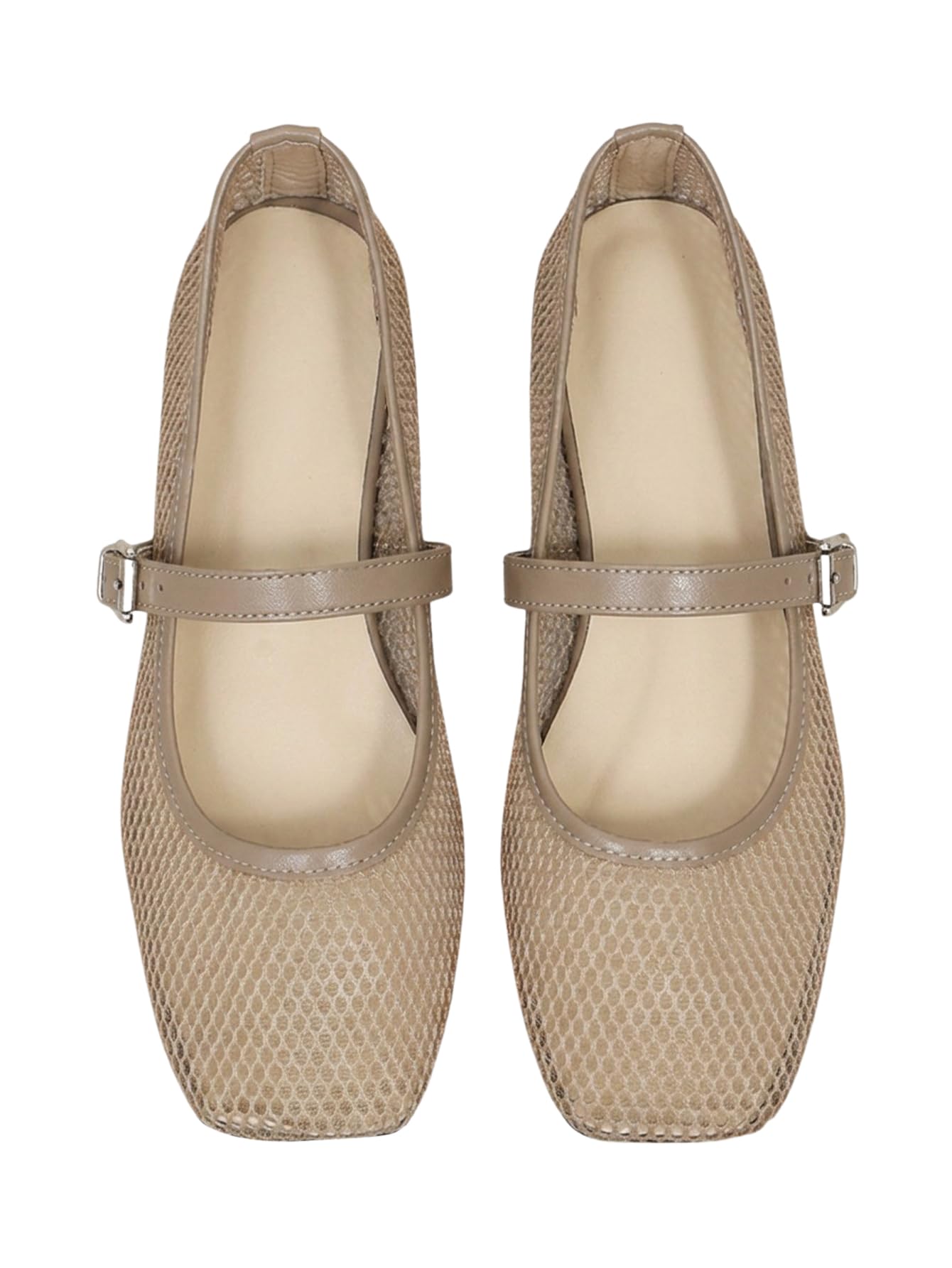 Women's Mesh Square Toe Mary Jane Ballet Flats Dress Shoes