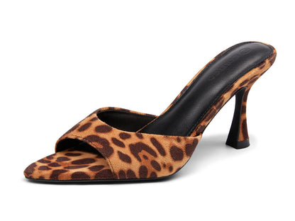 Pointed Toe Heeled Mule Sandals Women Slip On Minimal