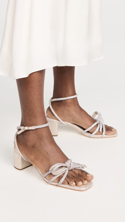 Mikel Bow Mid Heel Leather Sandals Women Minimal