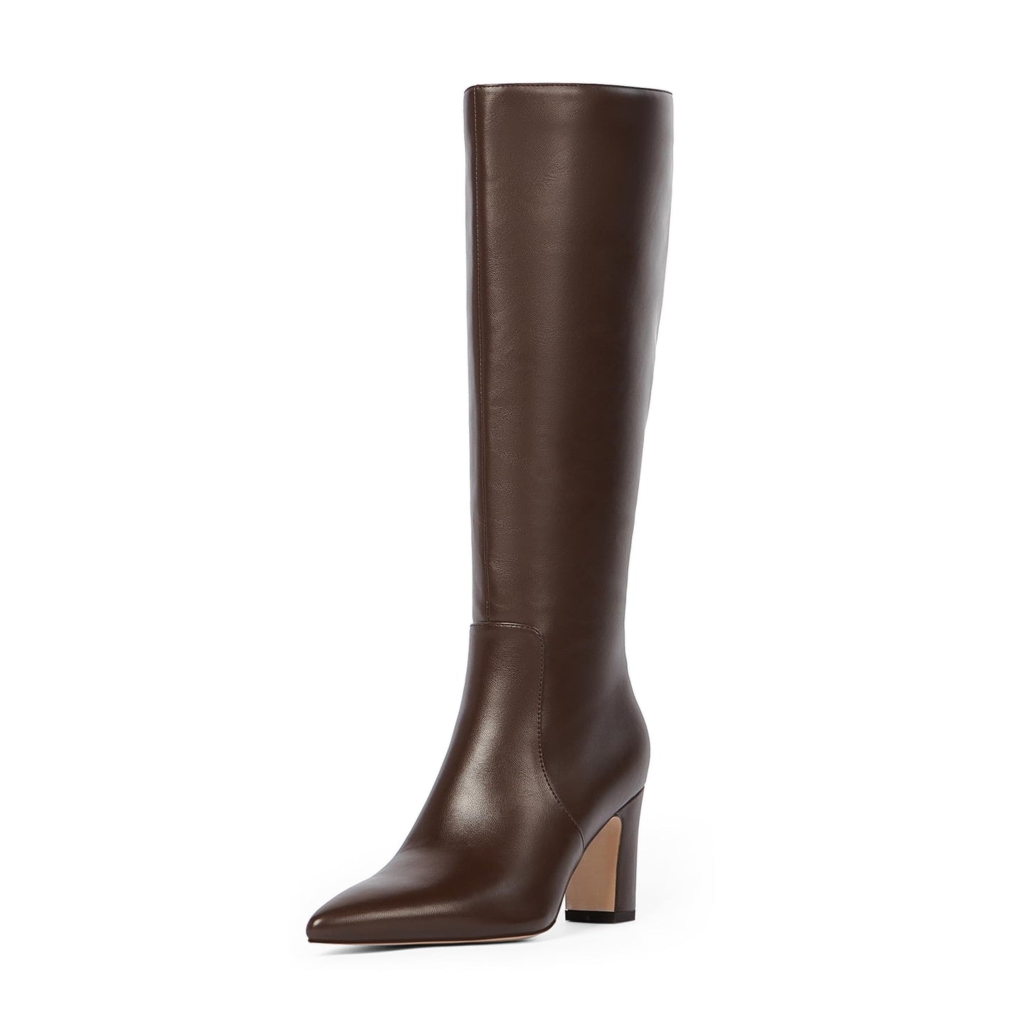 Knee High Chunky Heel Pointed Toe Zip Boots Fall