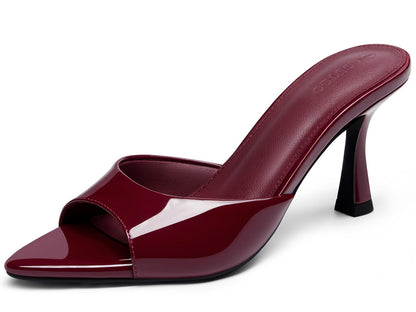 Pointed Toe Heeled Mule Sandals Women Slip On Minimal