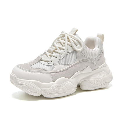 Chunky Leather Platform Sneakers Women Lace Up Casual Minimal