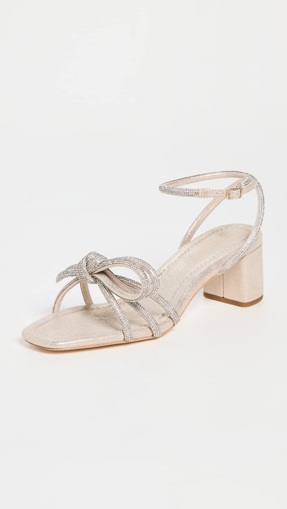 Mikel Bow Mid Heel Leather Sandals Women Minimal