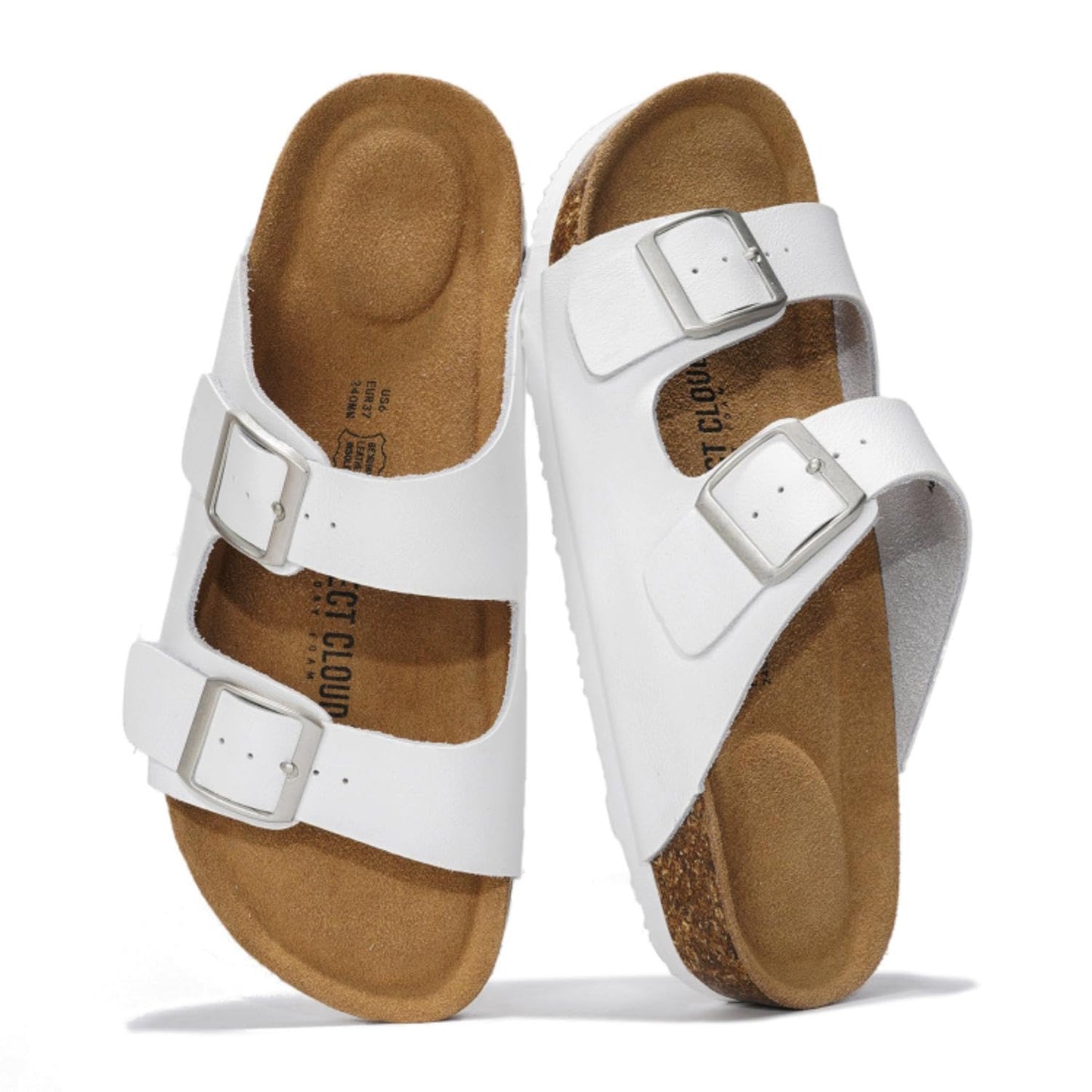 Women's Leather Cork Footbed Flat Slide Sandals