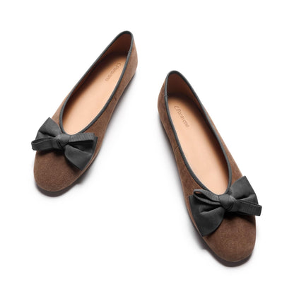 Women's Genuine Leather Round Toe Ballet Flats Dress Shoes