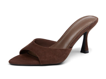Pointed Toe Heeled Mule Sandals Women Slip On Minimal