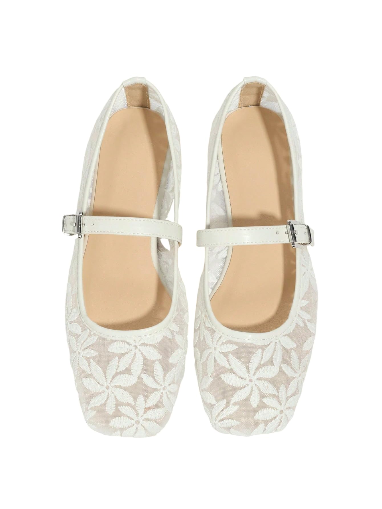 Women's Mesh Square Toe Mary Jane Ballet Flats Dress Shoes