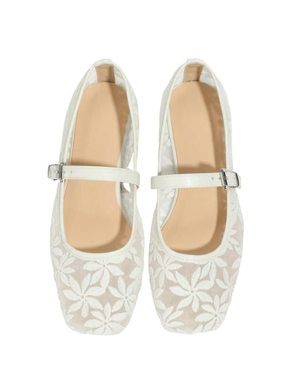 Women's Mesh Square Toe Mary Jane Ballet Flats Dress Shoes