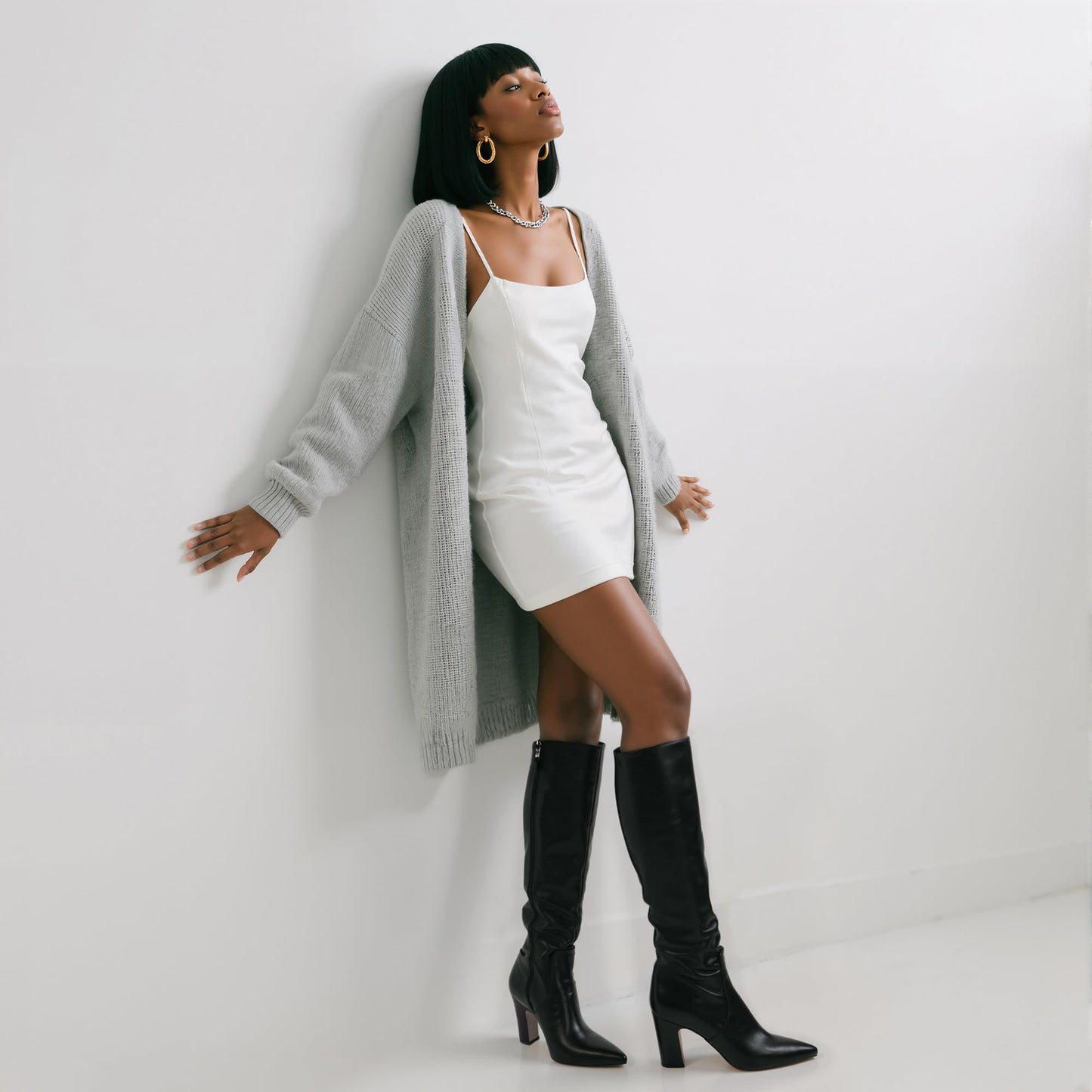 Knee High Chunky Heel Pointed Toe Zip Boots Fall