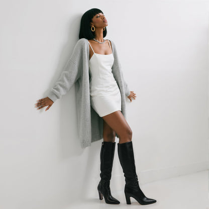 Knee High Chunky Heel Pointed Toe Zip Boots Fall
