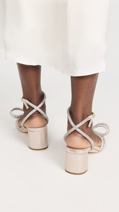 Mikel Bow Mid Heel Leather Sandals Women Minimal