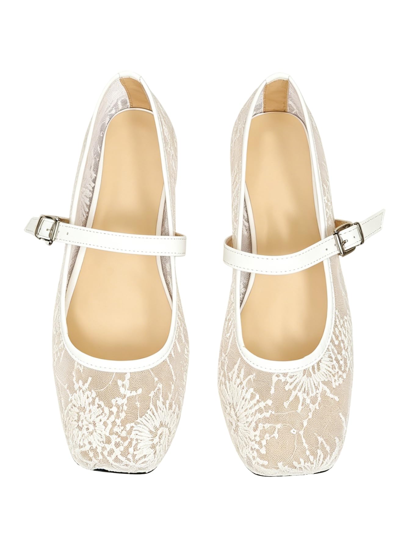 Women's Mesh Square Toe Mary Jane Ballet Flats Dress Shoes