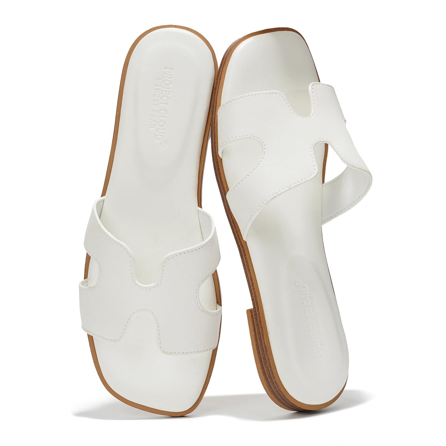 Leather Memory Foam Slide Sandals Women Flat Comfort Minimal