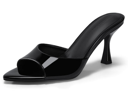 Pointed Toe Heeled Mule Sandals Women Slip On Minimal