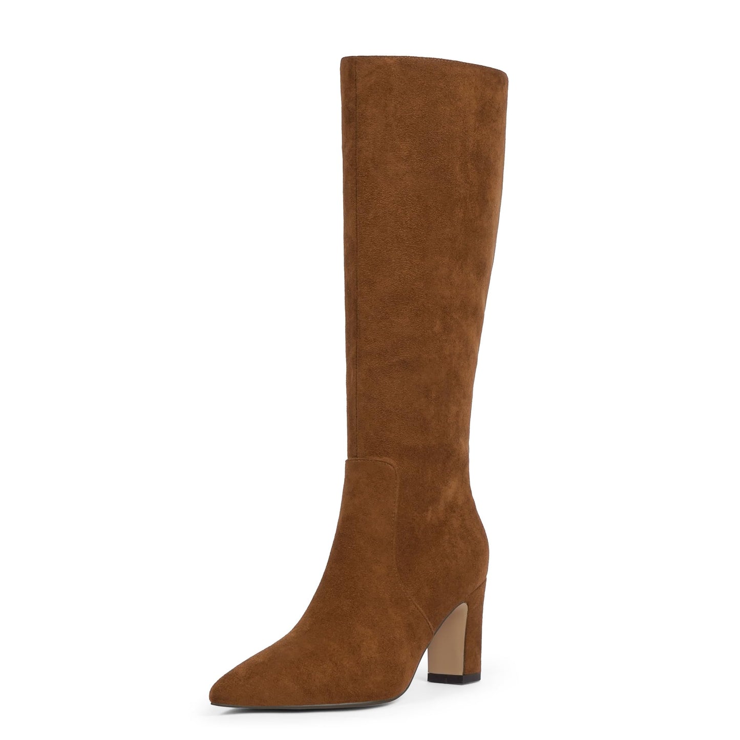 Knee High Chunky Heel Pointed Toe Zip Boots Fall