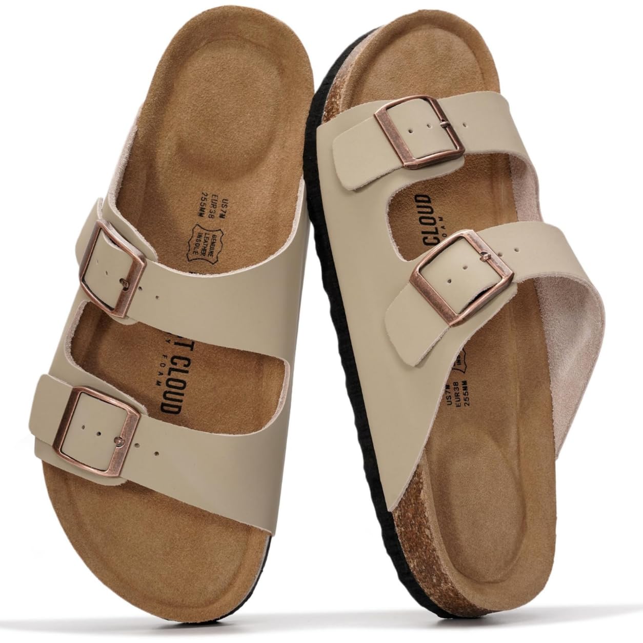 Women's Leather Cork Footbed Flat Slide Sandals
