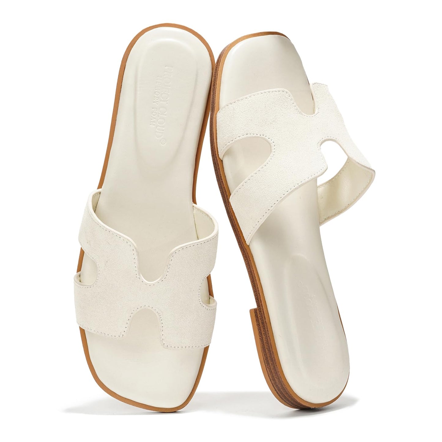 Leather Memory Foam Slide Sandals Women Flat Comfort Minimal