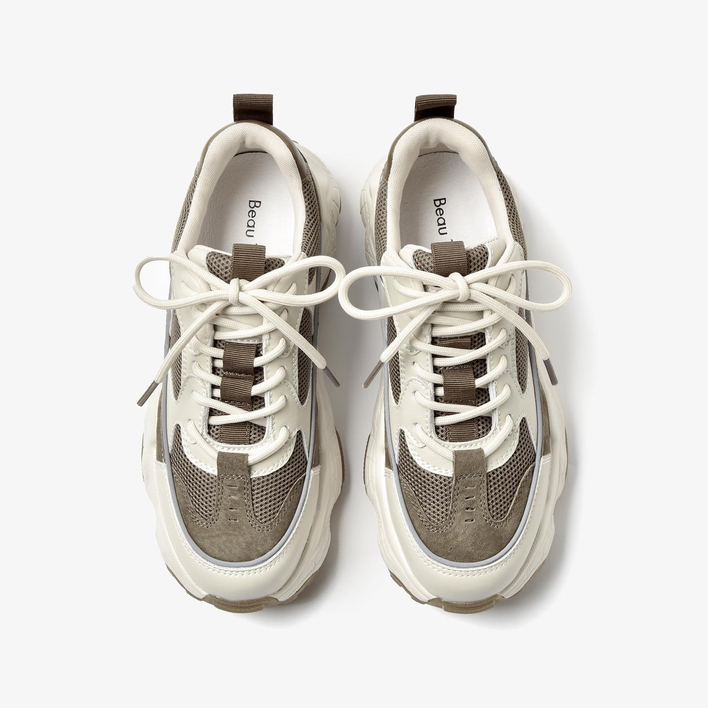 Chunky Leather Platform Sneakers Women Lace Up Casual Minimal