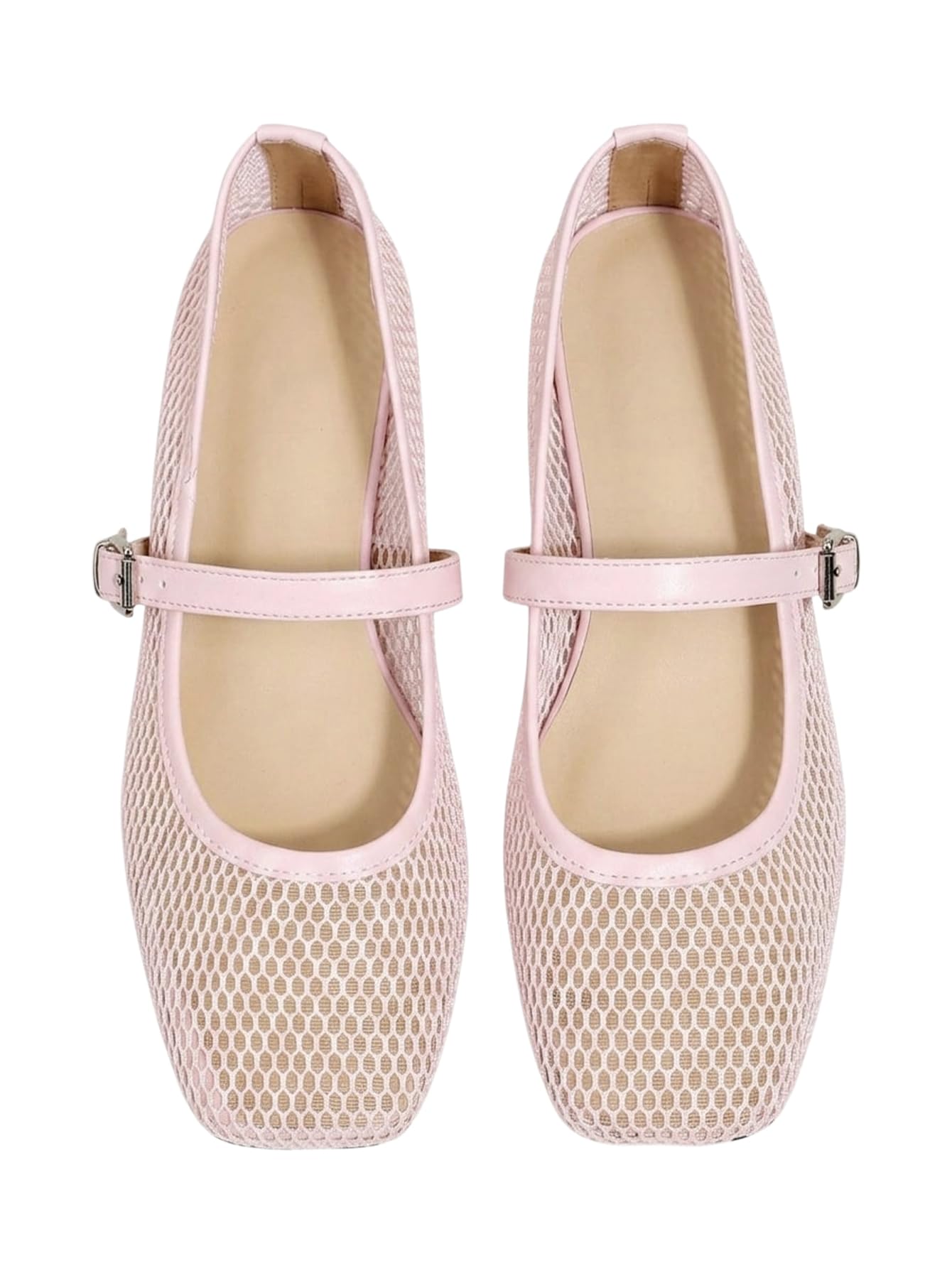 Women's Mesh Square Toe Mary Jane Ballet Flats Dress Shoes