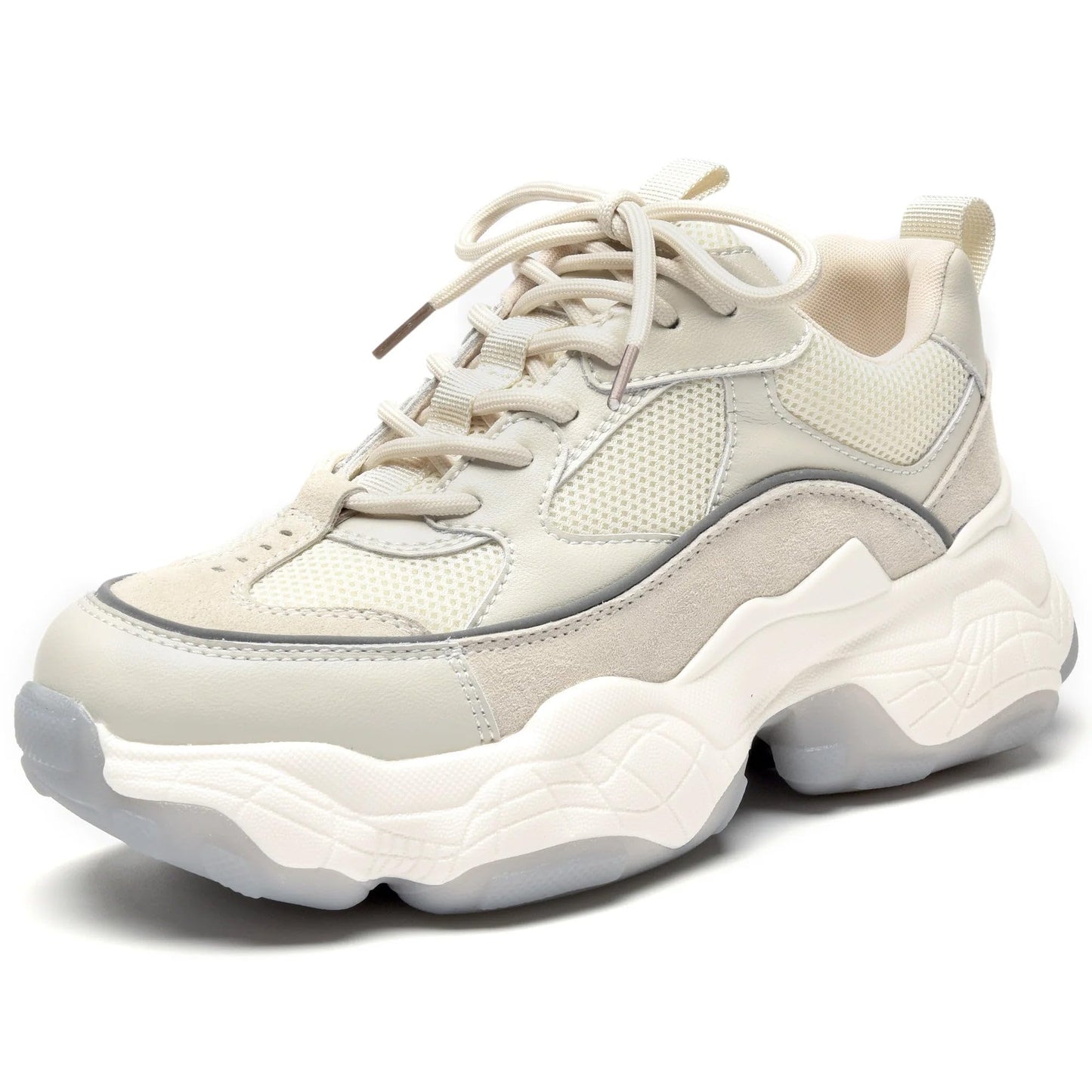 Chunky Leather Platform Sneakers Women Lace Up Casual Minimal
