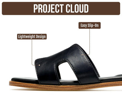 Leather Memory Foam Slide Sandals Women Flat Comfort Minimal