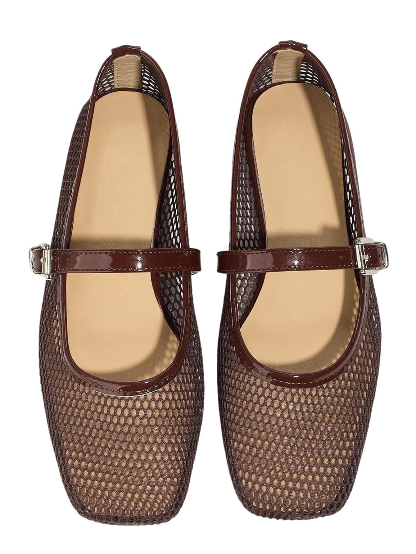 Women's Mesh Square Toe Mary Jane Ballet Flats Dress Shoes