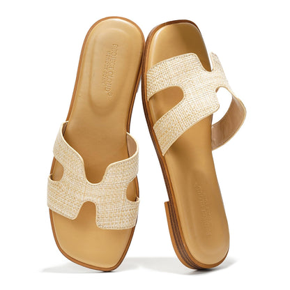 Leather Memory Foam Slide Sandals Women Flat Comfort Minimal