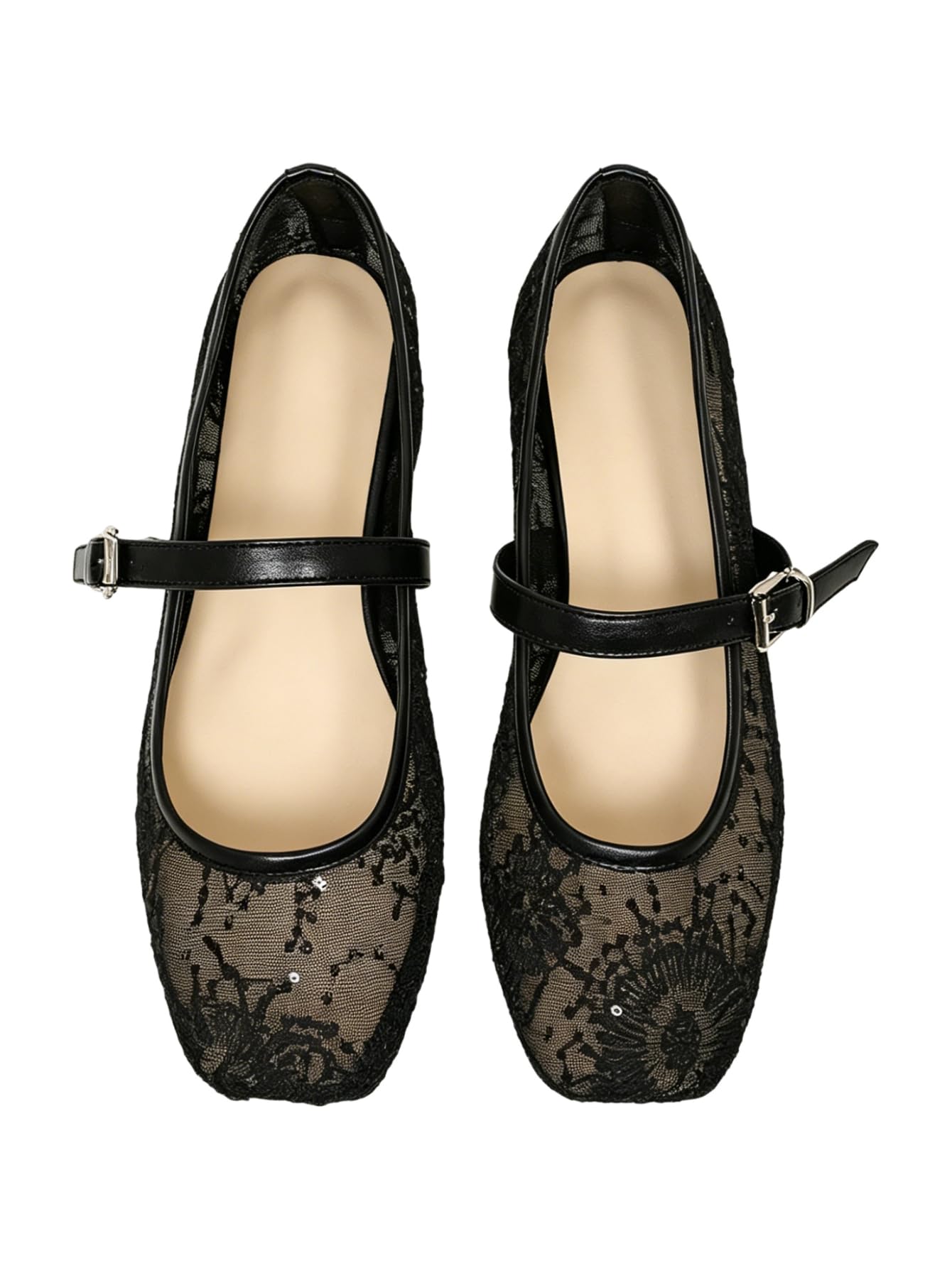 Women's Mesh Square Toe Mary Jane Ballet Flats Dress Shoes