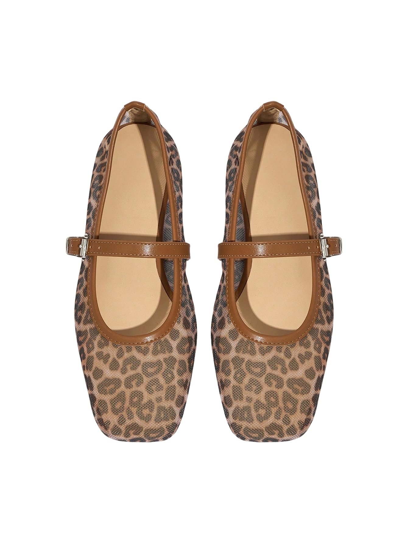 Women's Mesh Square Toe Mary Jane Ballet Flats Dress Shoes