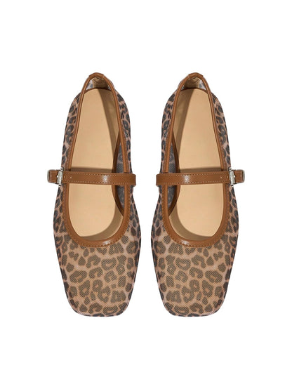 Women's Mesh Square Toe Mary Jane Ballet Flats Dress Shoes