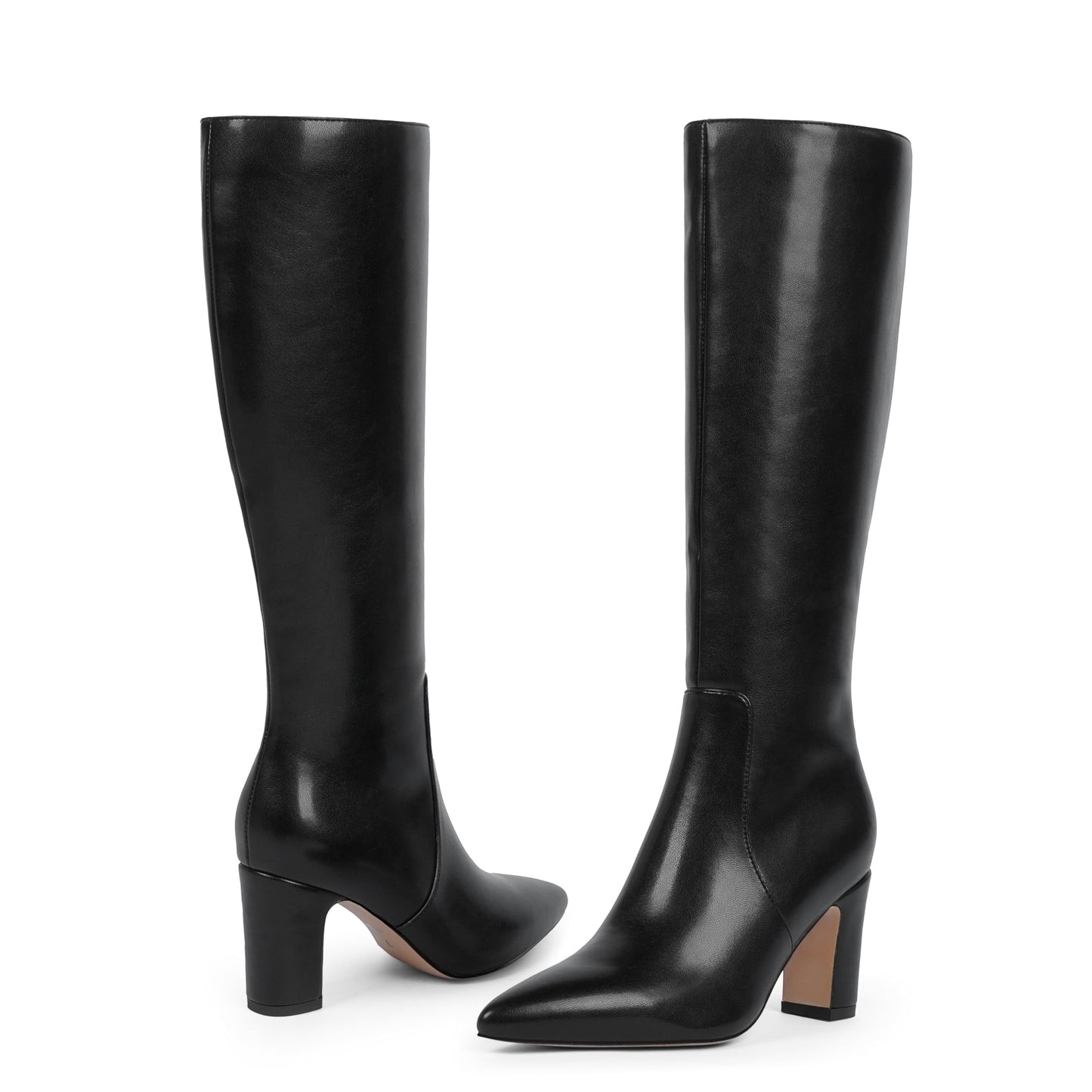 Knee High Chunky Heel Pointed Toe Zip Boots Fall